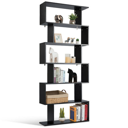 6-Tier S-Shaped Wooden Industrial Bookshelf