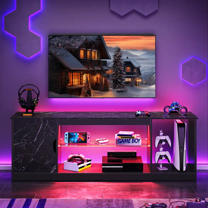 Nabria Media Console, LED TV Stand for 65 Inch TV, Gaming Entertainment Center with Glass Shelf